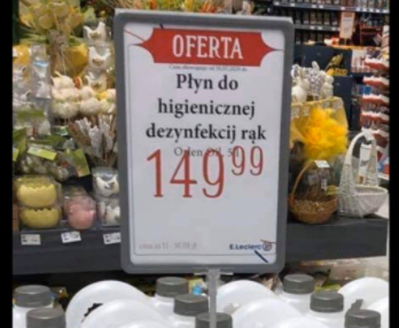 W E.Leclerc sprzedawano płyn do dezynfekcji Orlenu 3x drożej niż na stacjach! Wbrew umowie z Orlenem! Trzeba ukarać tę sieć!