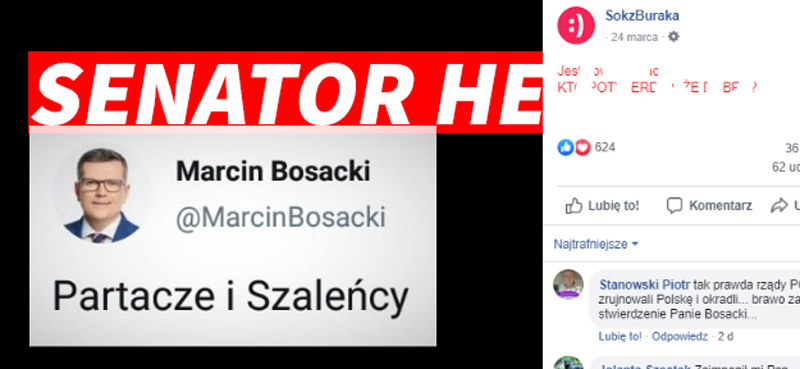 Czy senator Marcin Bosacki udostępniał swoje wpisy na Soku z Buraka? Hejterskie wpisy.