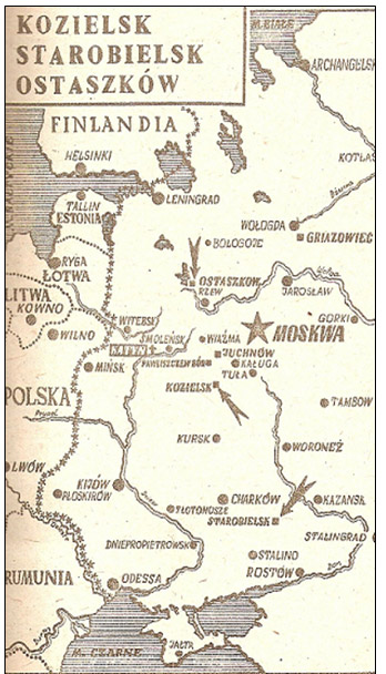 Mapa Kozielsk Starobielsk Ostaszków