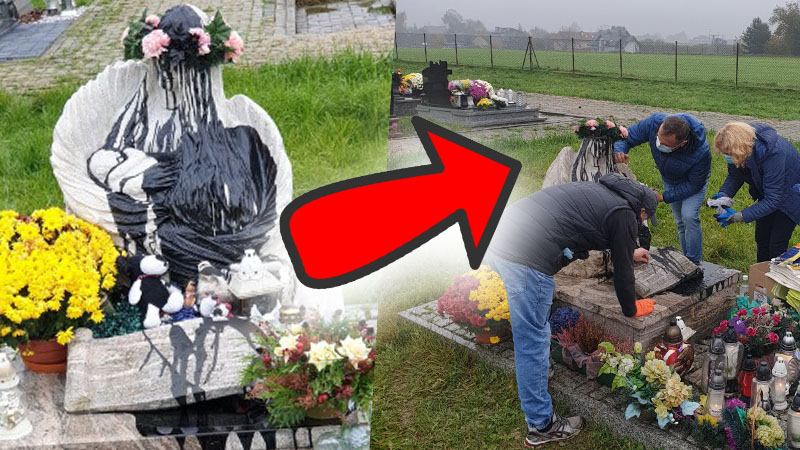 Protestujący zdewastowali Pomnik Dziecka Utraconego – oni go wyczyścili! Brawo!